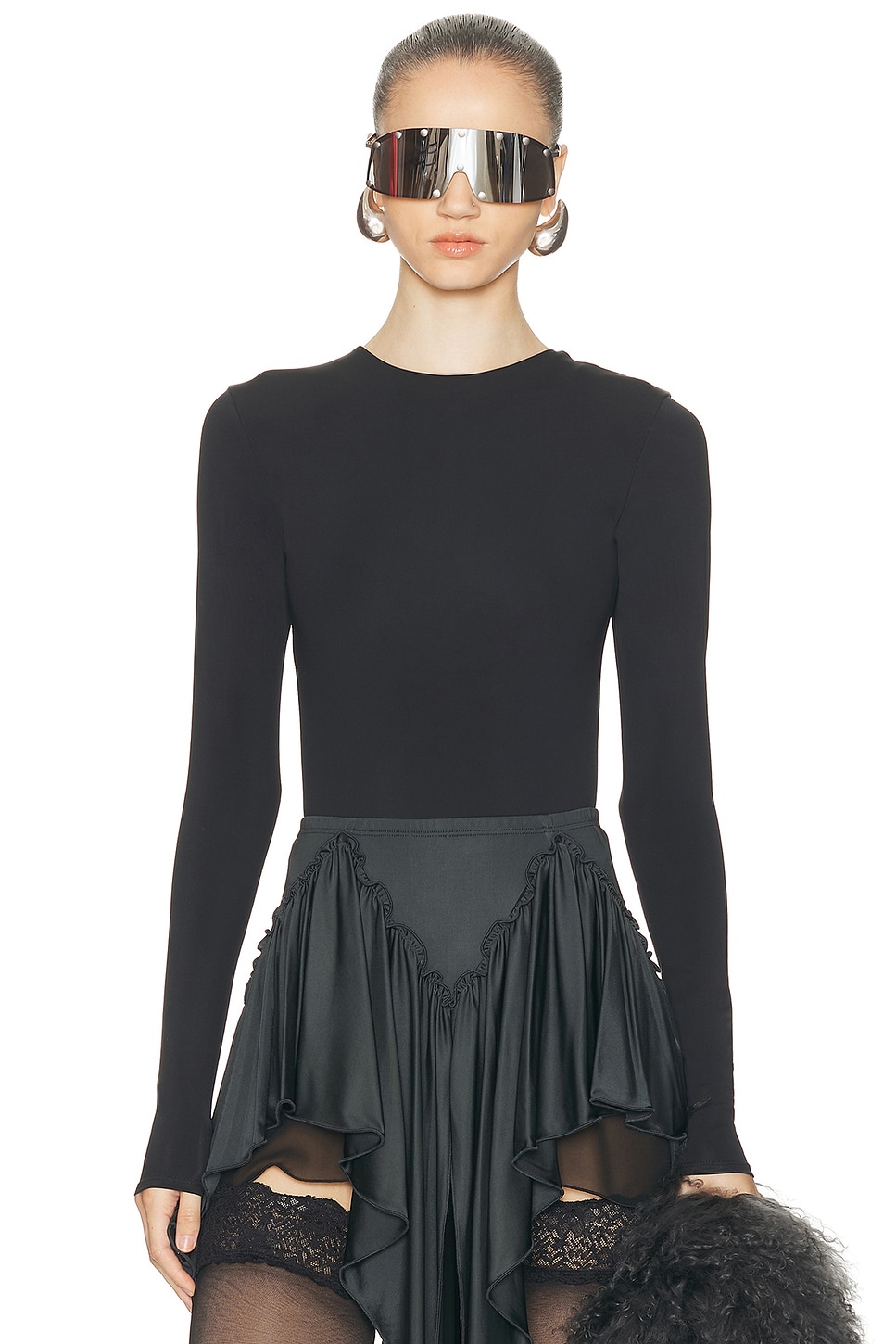 Entire Studios Long Sleeve Bodysuit in Soot - Black.  XS also in L, M
