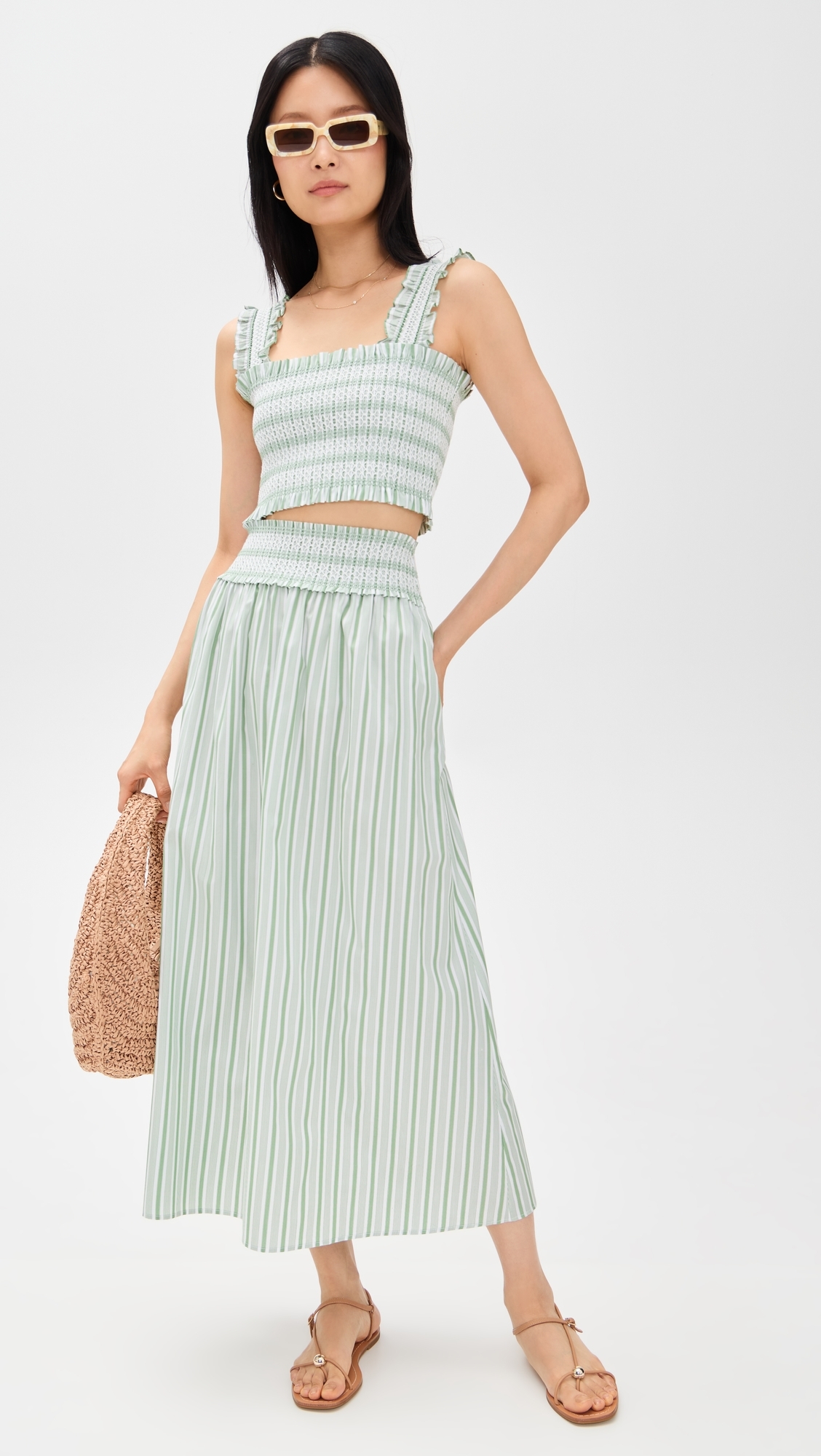 Hill House Home The Delphine Nap Skirt Variegated Stripe/Apple Green