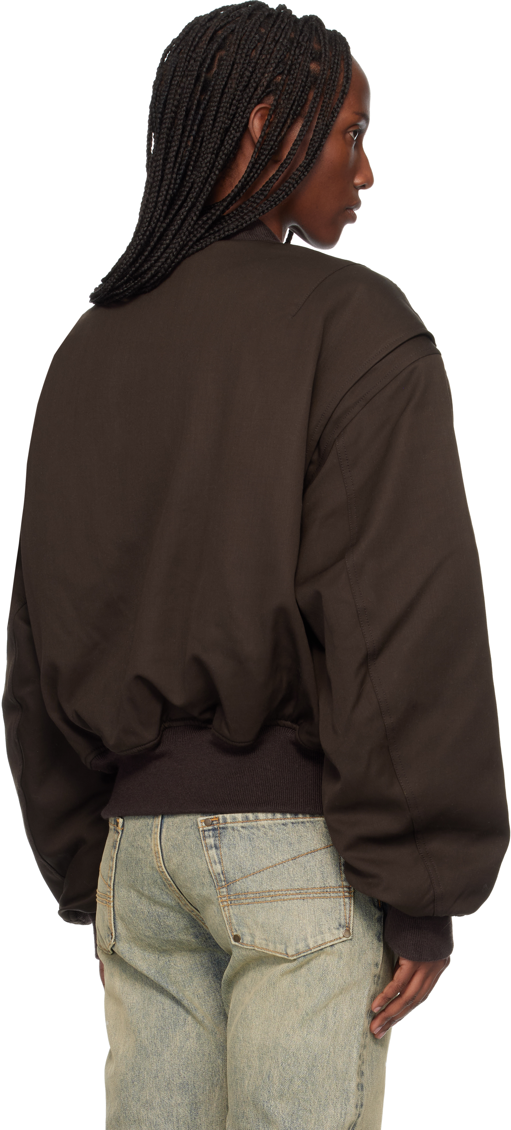 Brown Cropped Broad Suiting Bomber Jacket