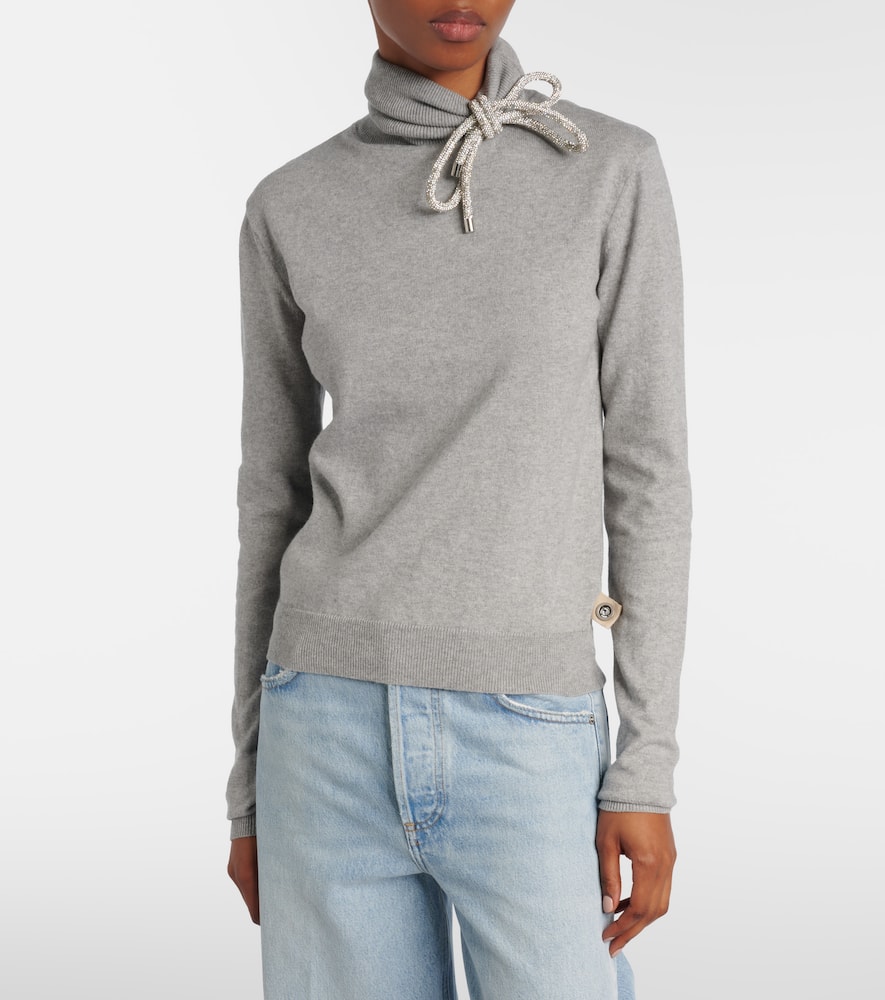 Embellished cotton and cashmere turtleneck sweater