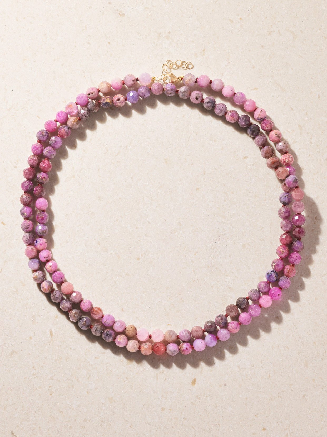 Double 14-karat Gold Ruby Necklace - Pink