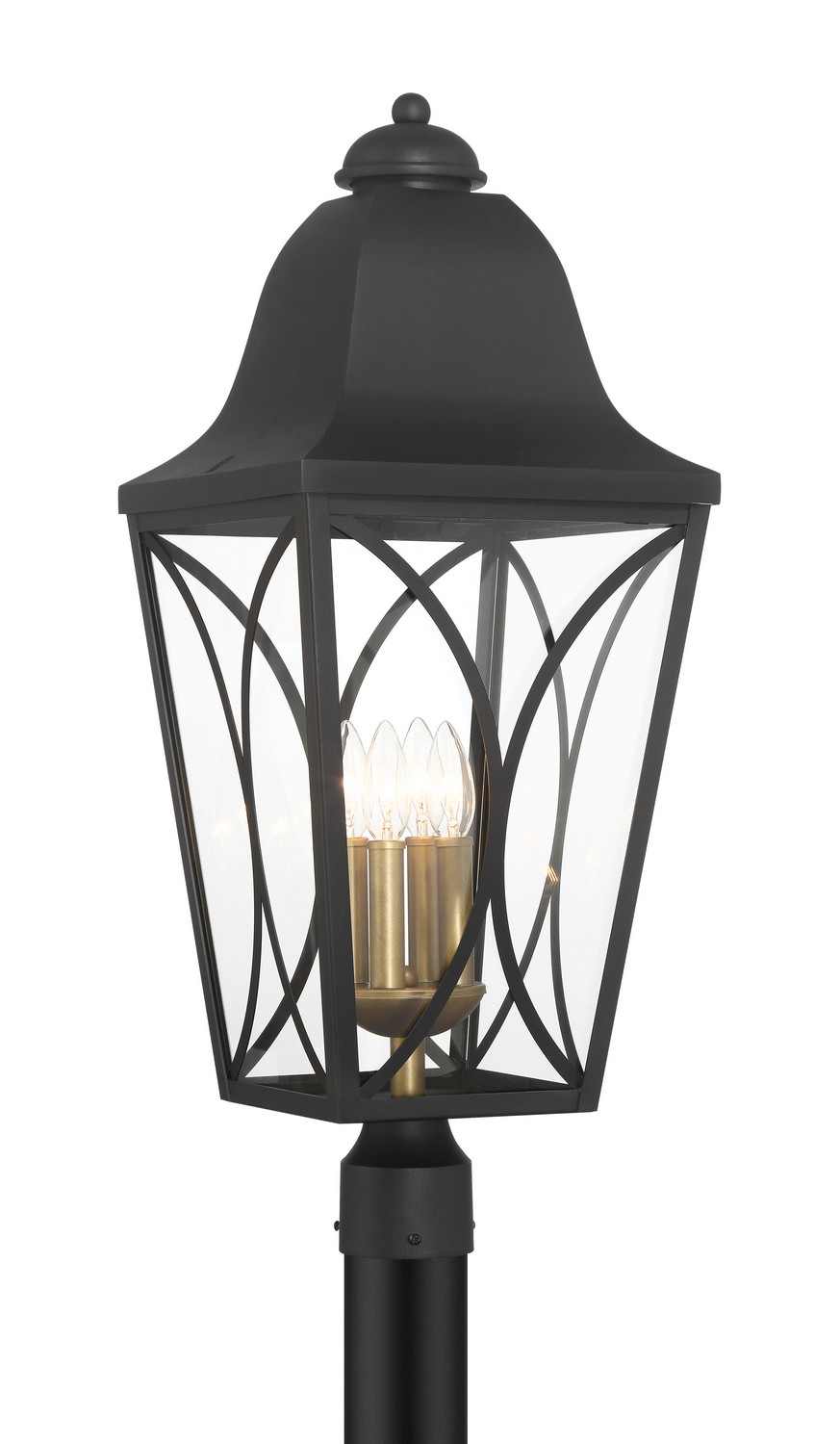 Sand Coal And Olden Brass Four Light Outdoor Post Lantern from the Cardigan Collection