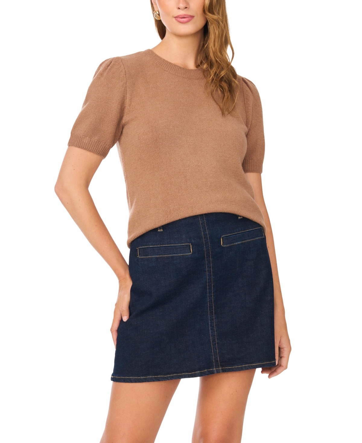 Women's Short-Sleeve Crewneck Sweater - Cocoa