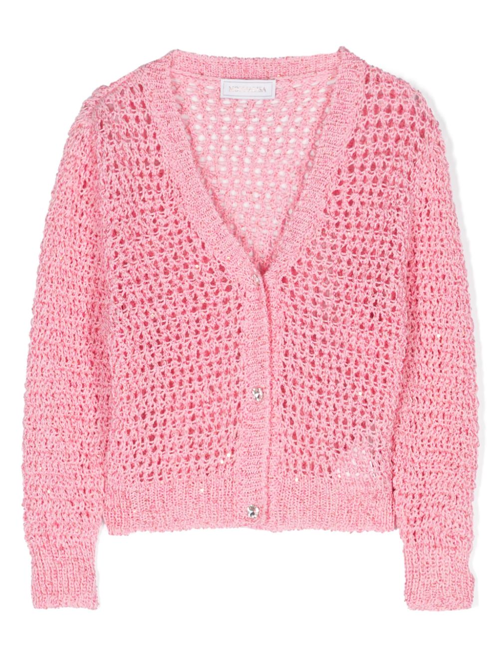 V-neck crochet knit cardigan - Pink