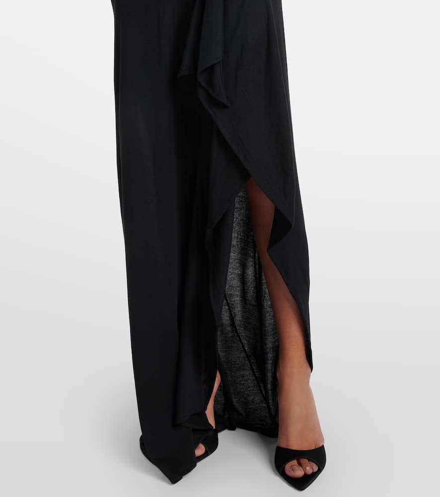 Draped cutout semi-sheer maxi dress
