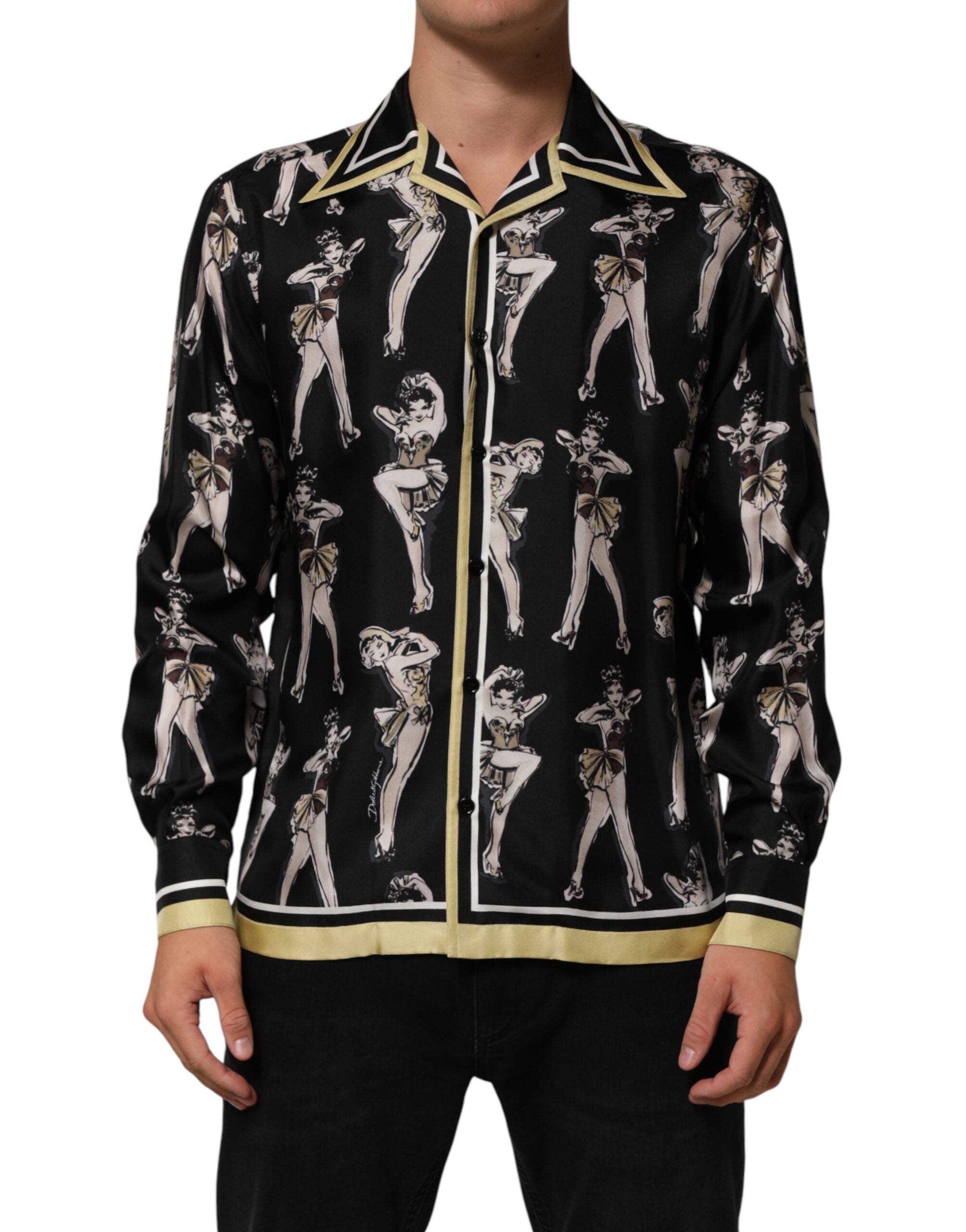 Pin-Up Printed Silk Shirt — Black