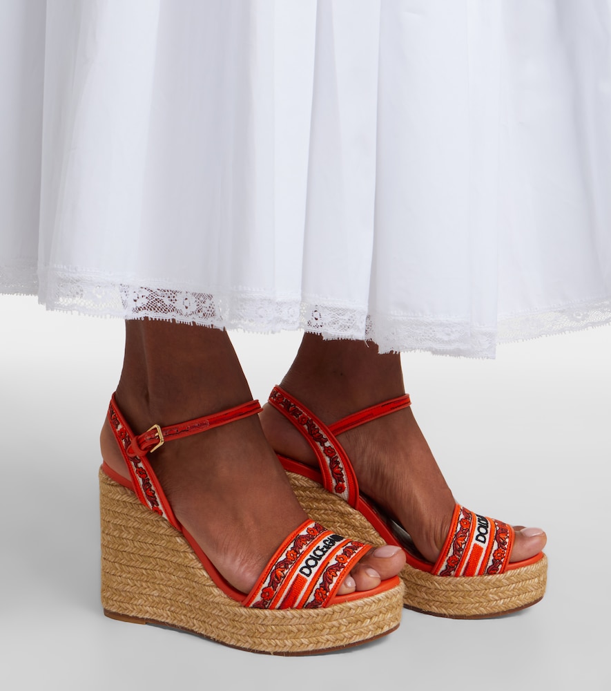 Floral embroidered espadrille wedges