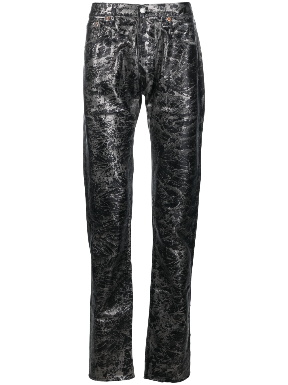Abstract-print metallic straight-leg jeans - Black