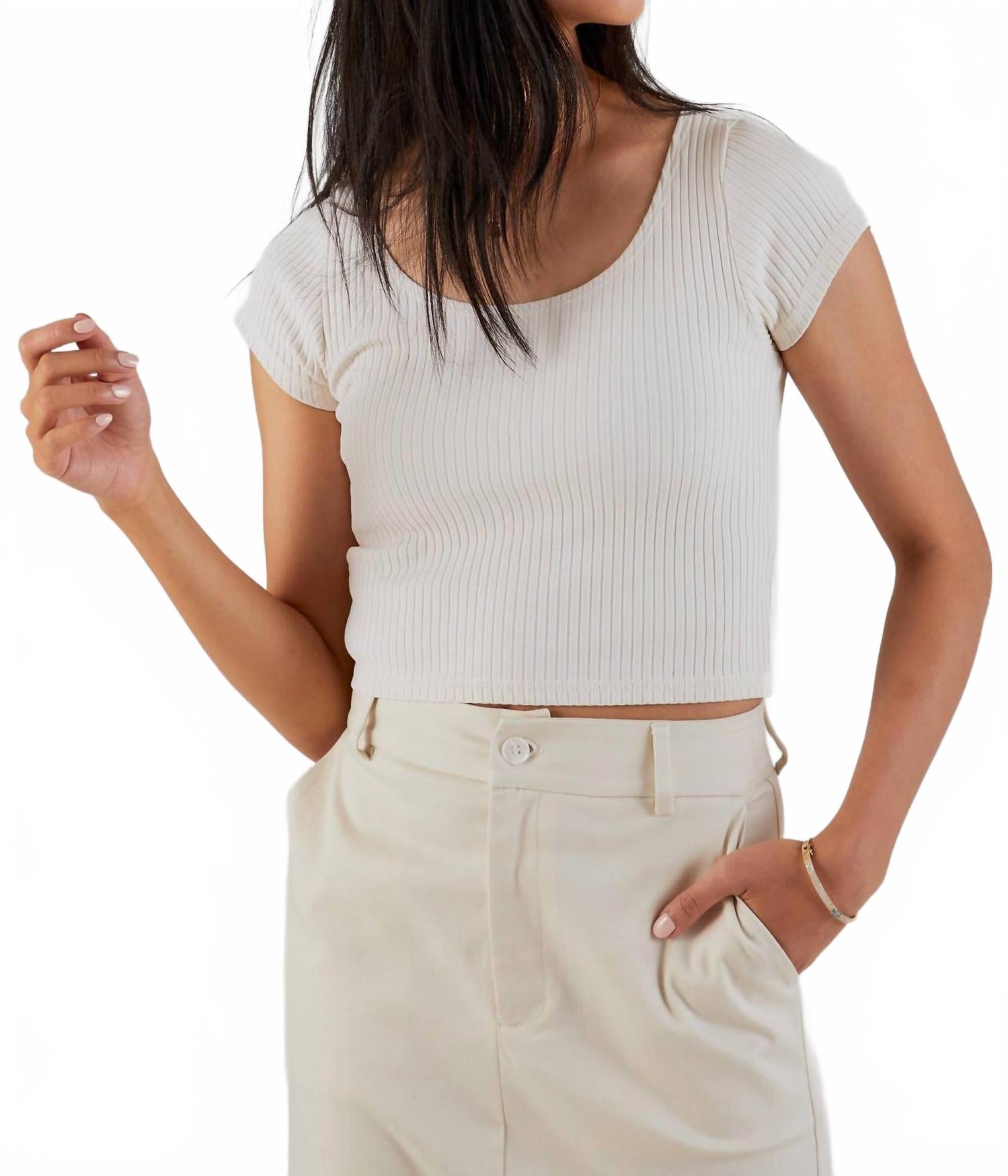 Chasse Rib Short Sleeve Ballet Tee In French Vanilla