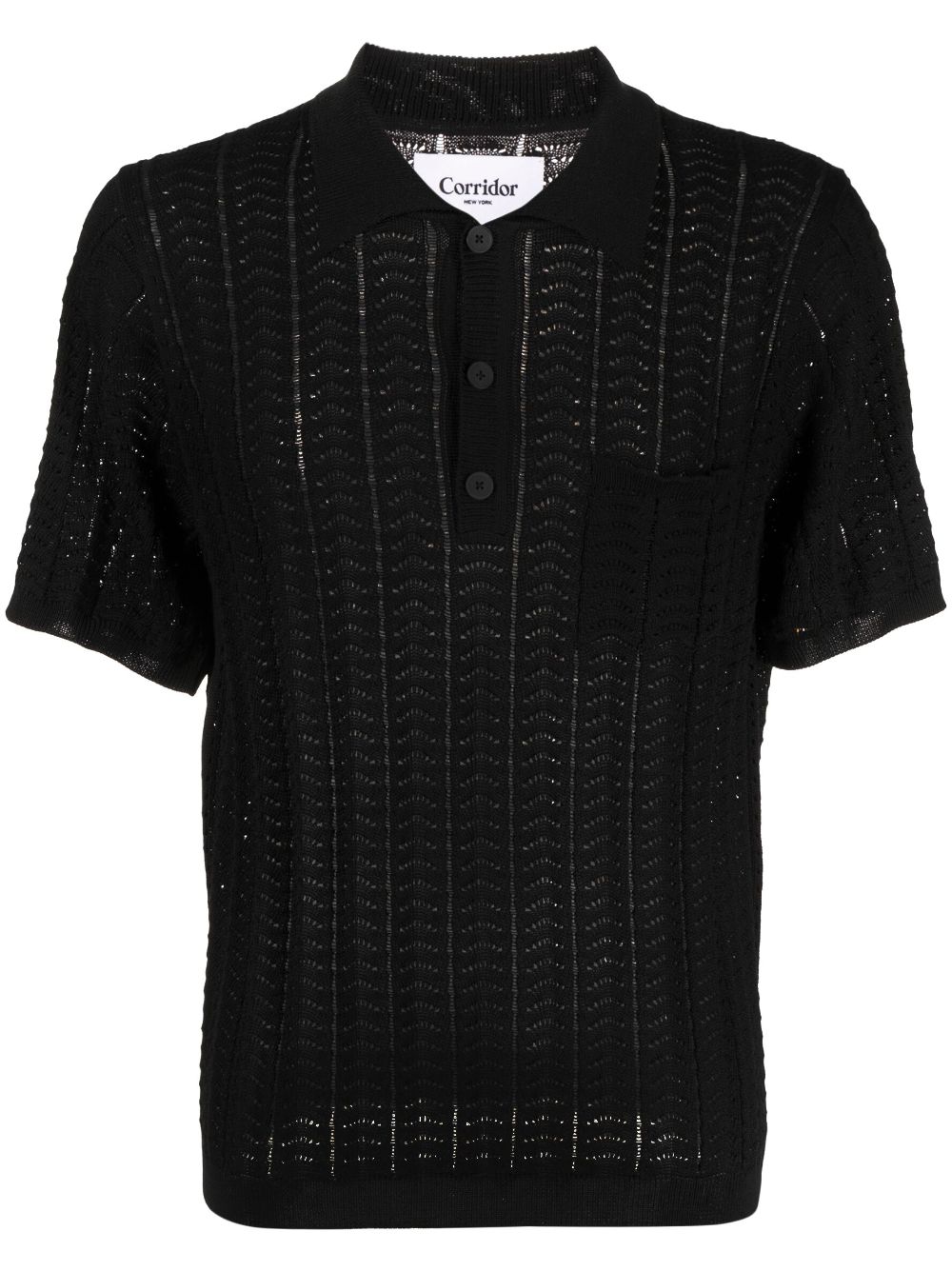 Openwork-knit polo shirt - Black