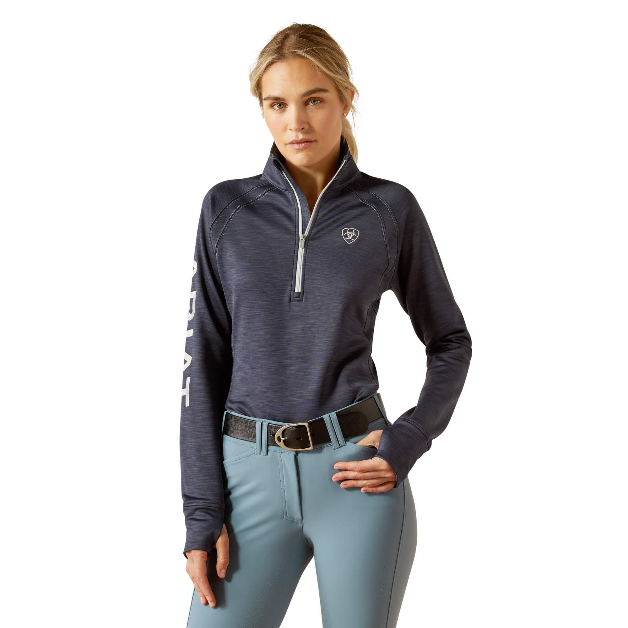 Women's Tek Team 1/2 Zip Sweatshirt Long Sleeve Fleece in Ombre Blue Heather, Size Small, by Ariat