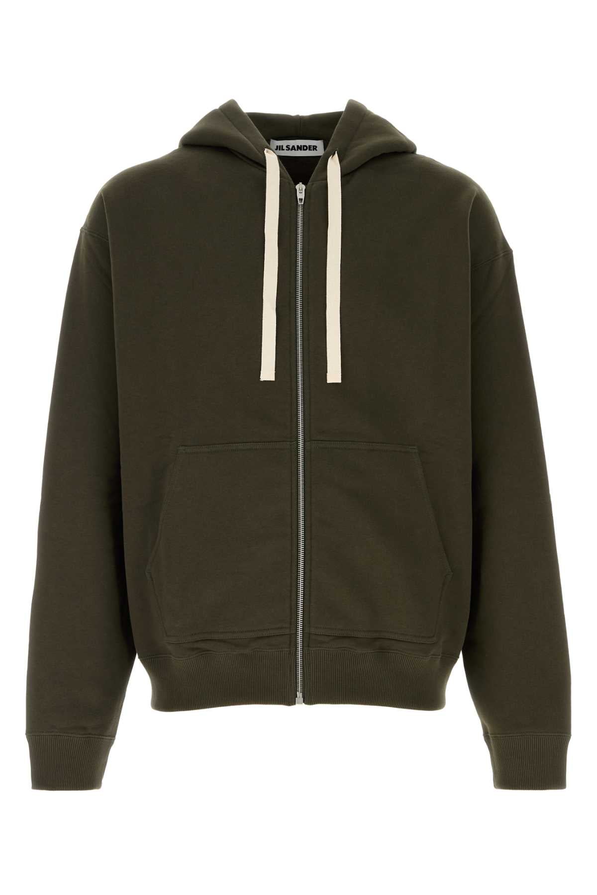 Zip-Up Cotton Hoodie — Olive