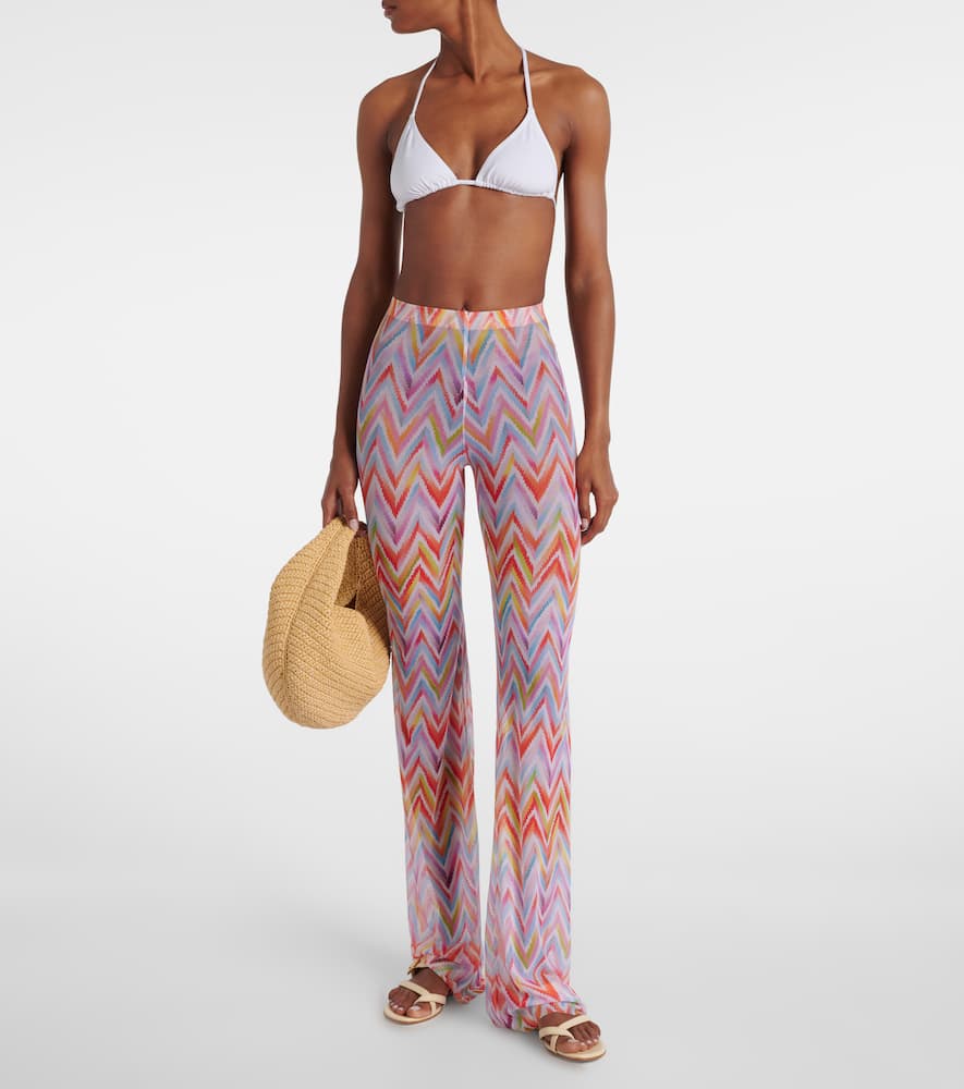 Zigzag printed tulle straight pants