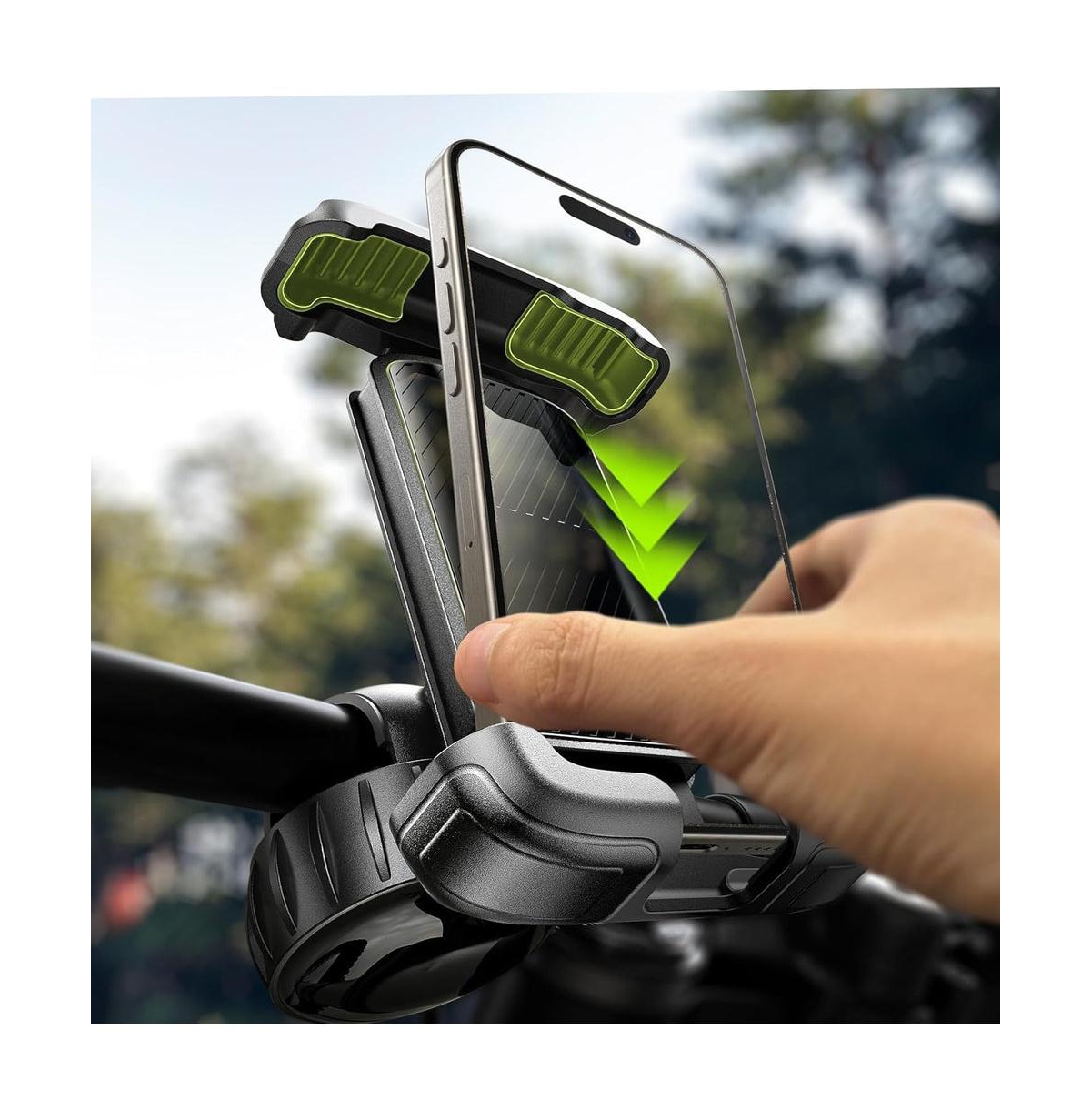 Bike Phone Holder for Handlebar, Secure Motorcycle and Bicycle Mount, Shockproof Clamp Phone Holder for iPhone, Samsung, Scooter, E-Bike - Black