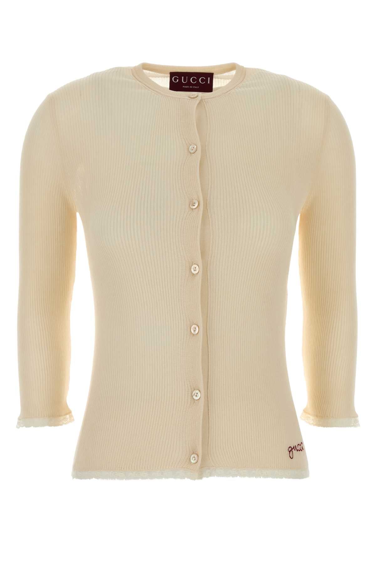 Ribbed Cotton Cardigan — Beige