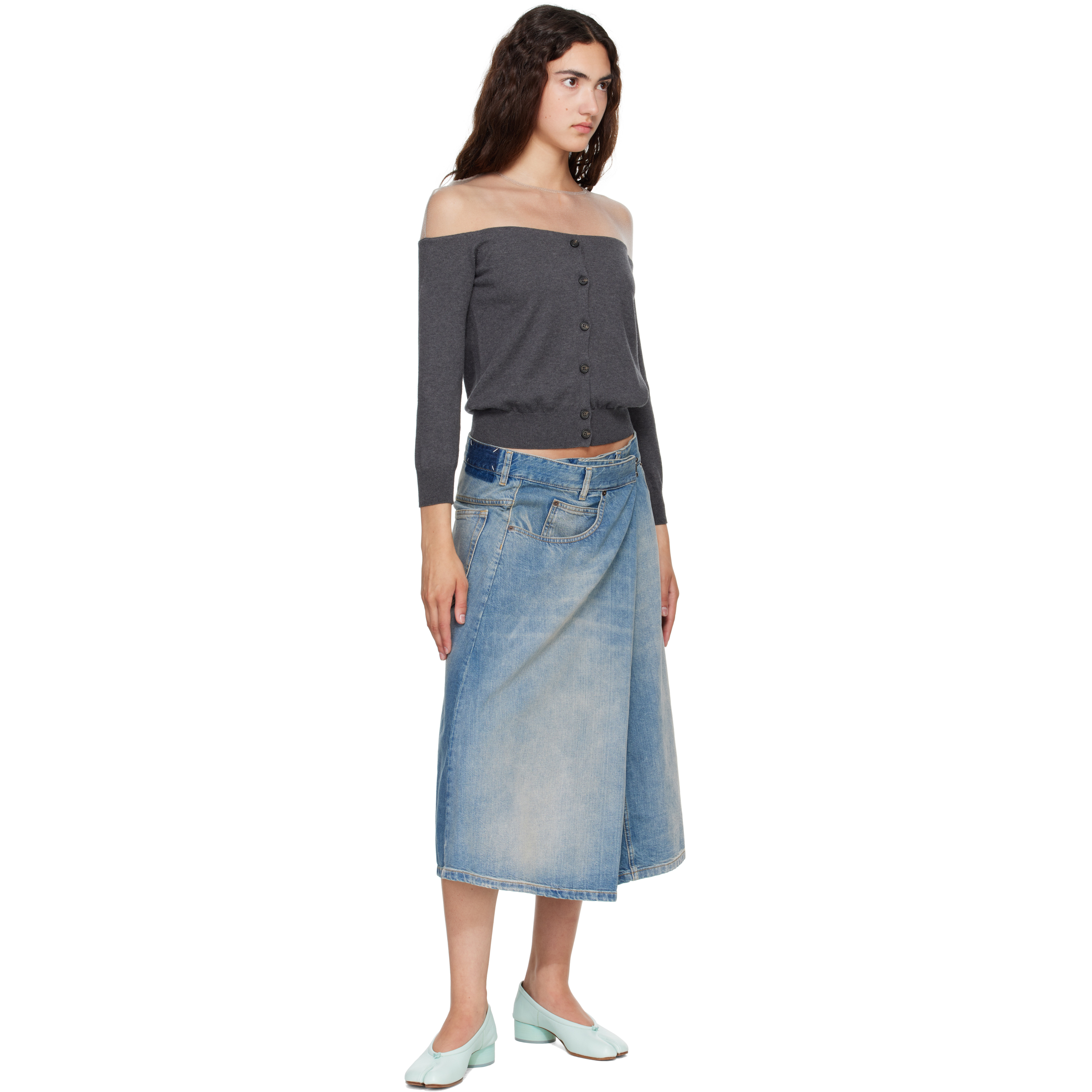Blue Wrap Denim Midi Skirt