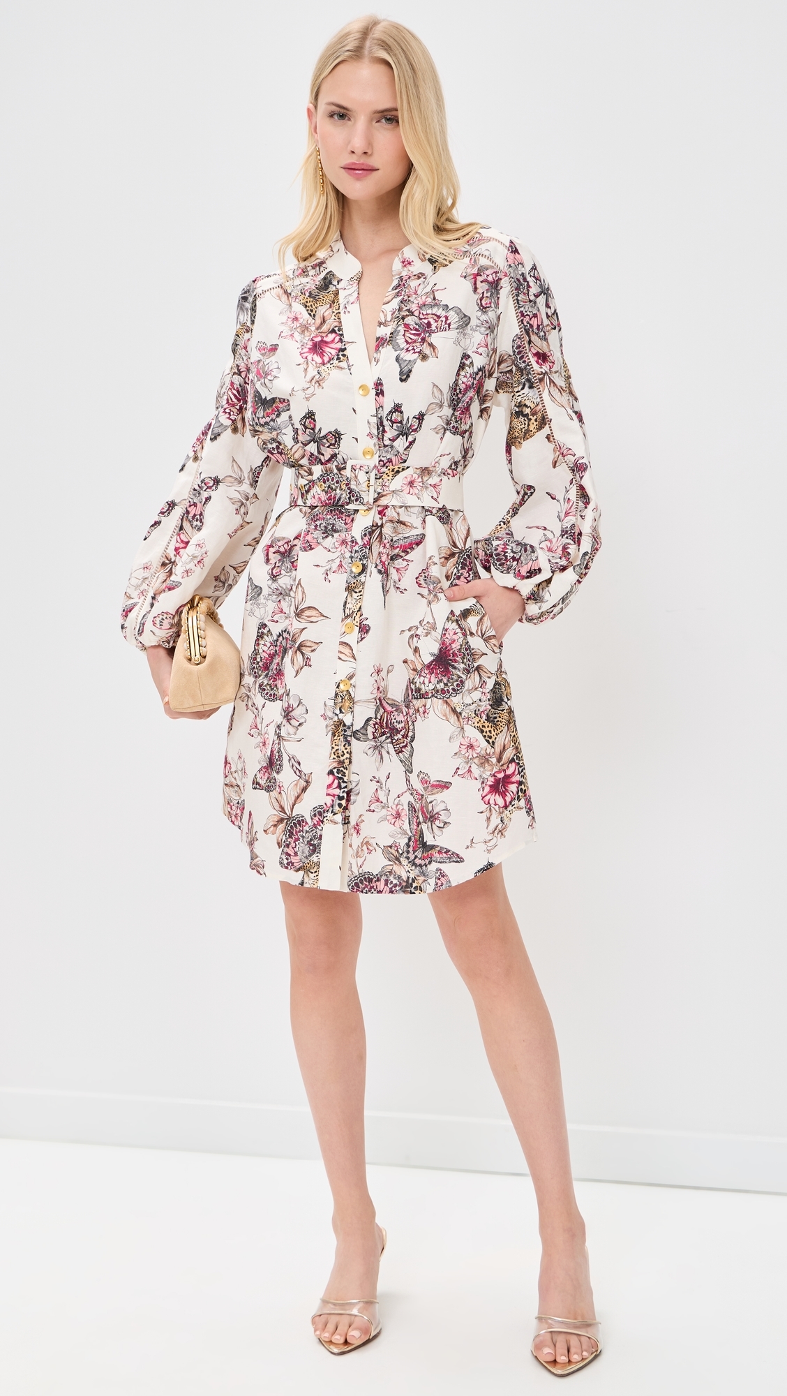 Butterfly Jungle Shirt Dress White Multi Butterfly