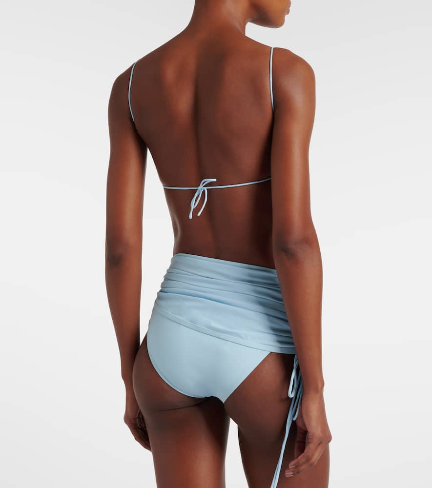 Ring-detail ruched bikini top