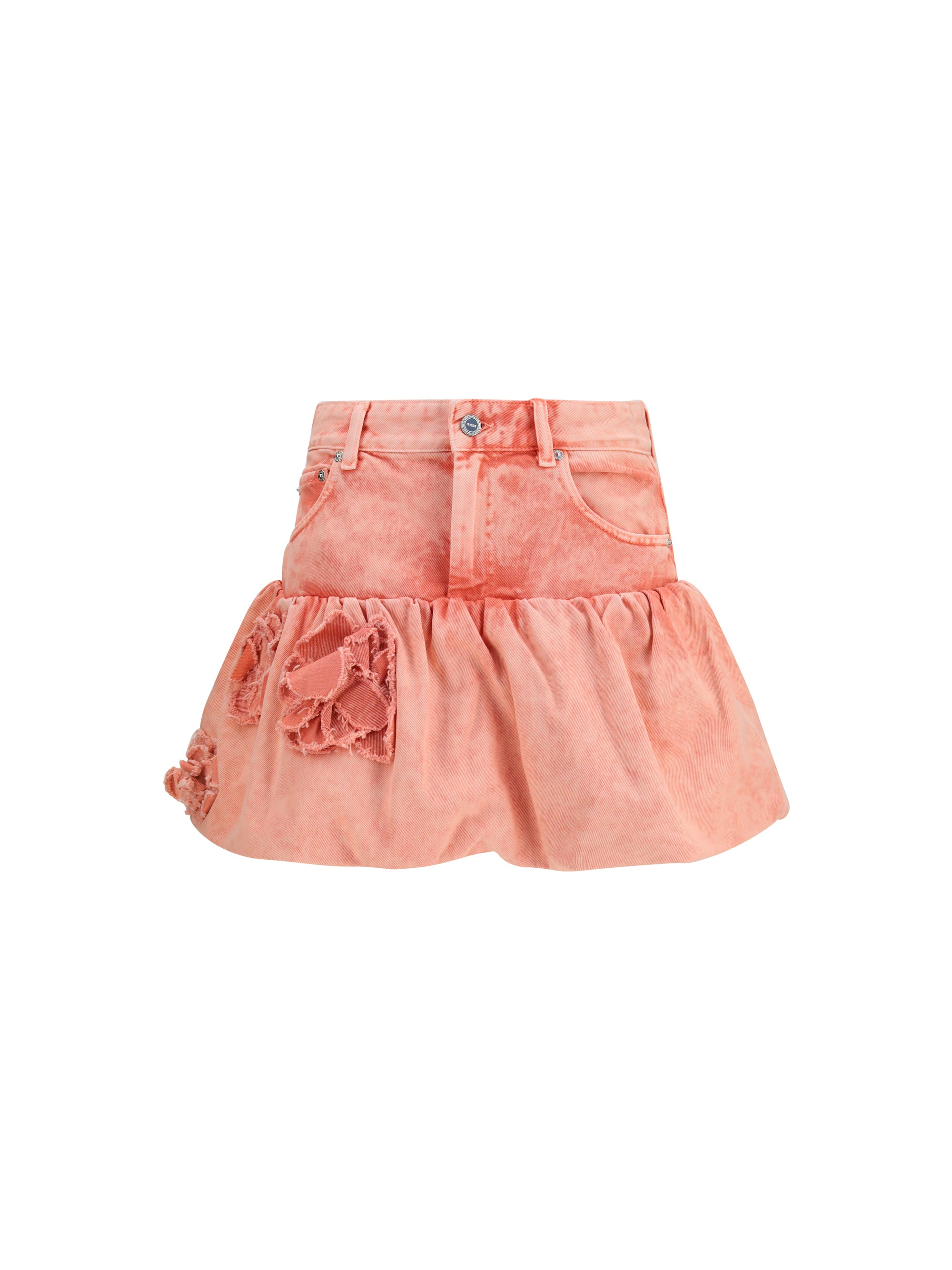 Appliqué Rose Denim Mini Skirt — Pink