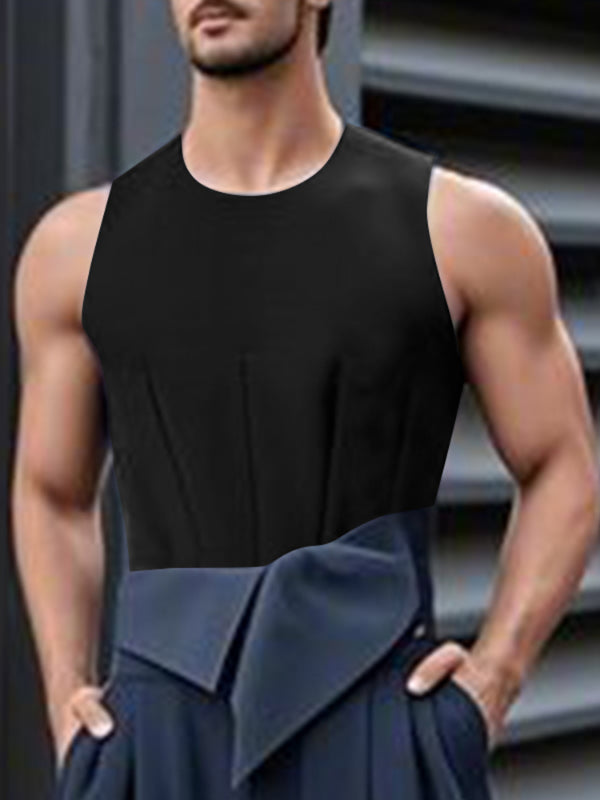 Mens Solid Color Drawstring Waist Casual Tank SKUL14001 - Black / S