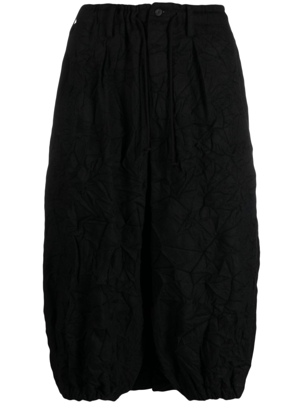 Crinkled flannel drop-crotch shorts - Black