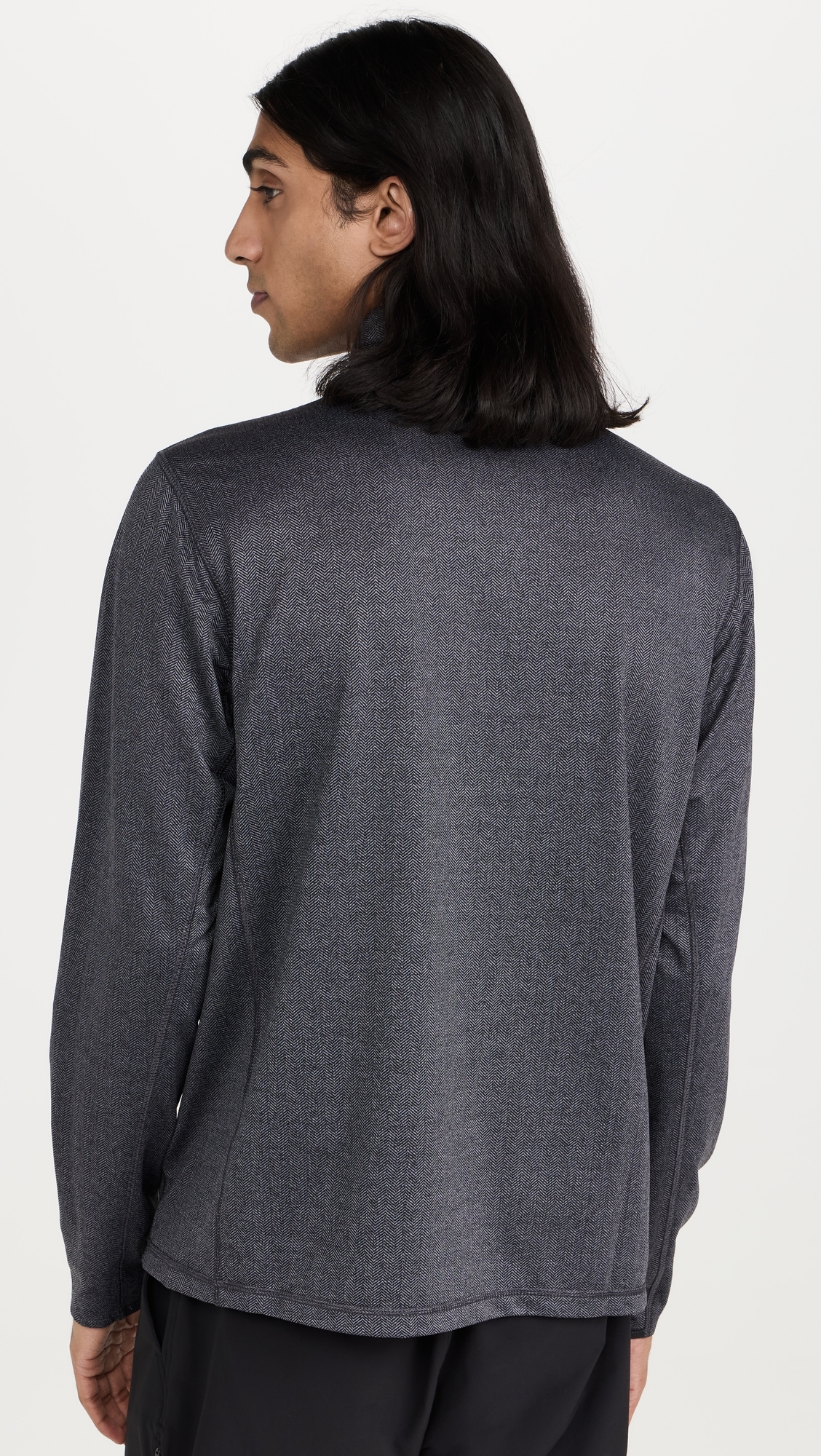 Tate Herringbone Mock Neck Quarter Zip Black Herringbone