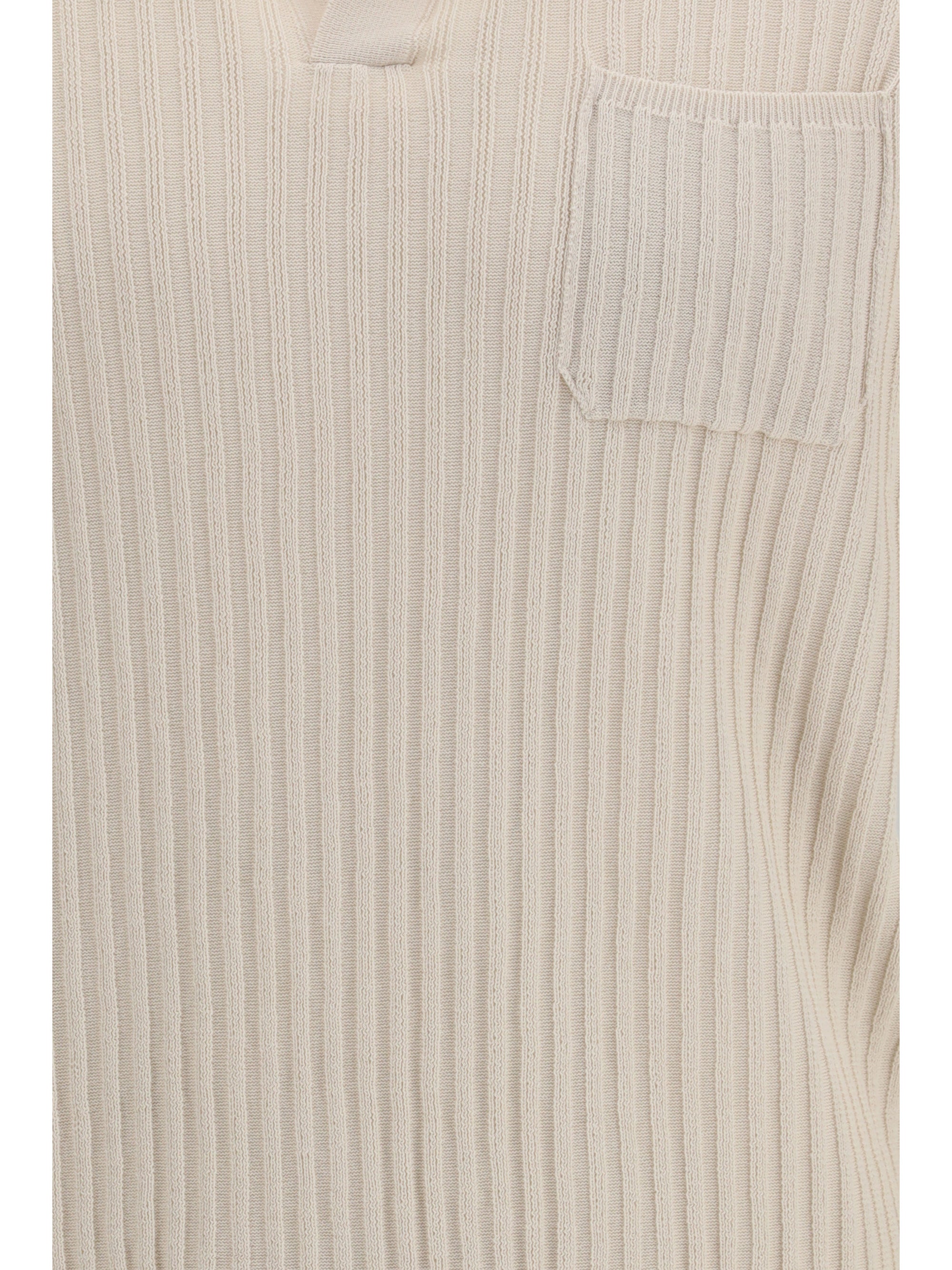 Ribbed Cotton Polo Shirt — Beige