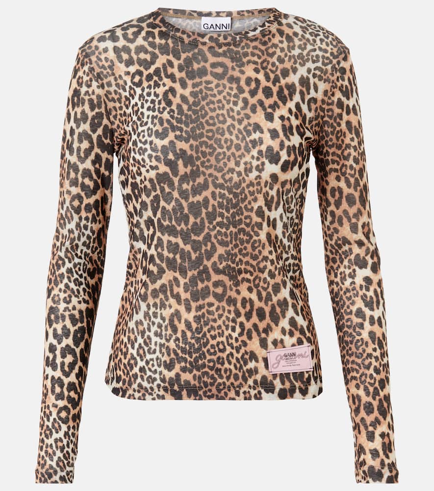 Leopard-print mesh top