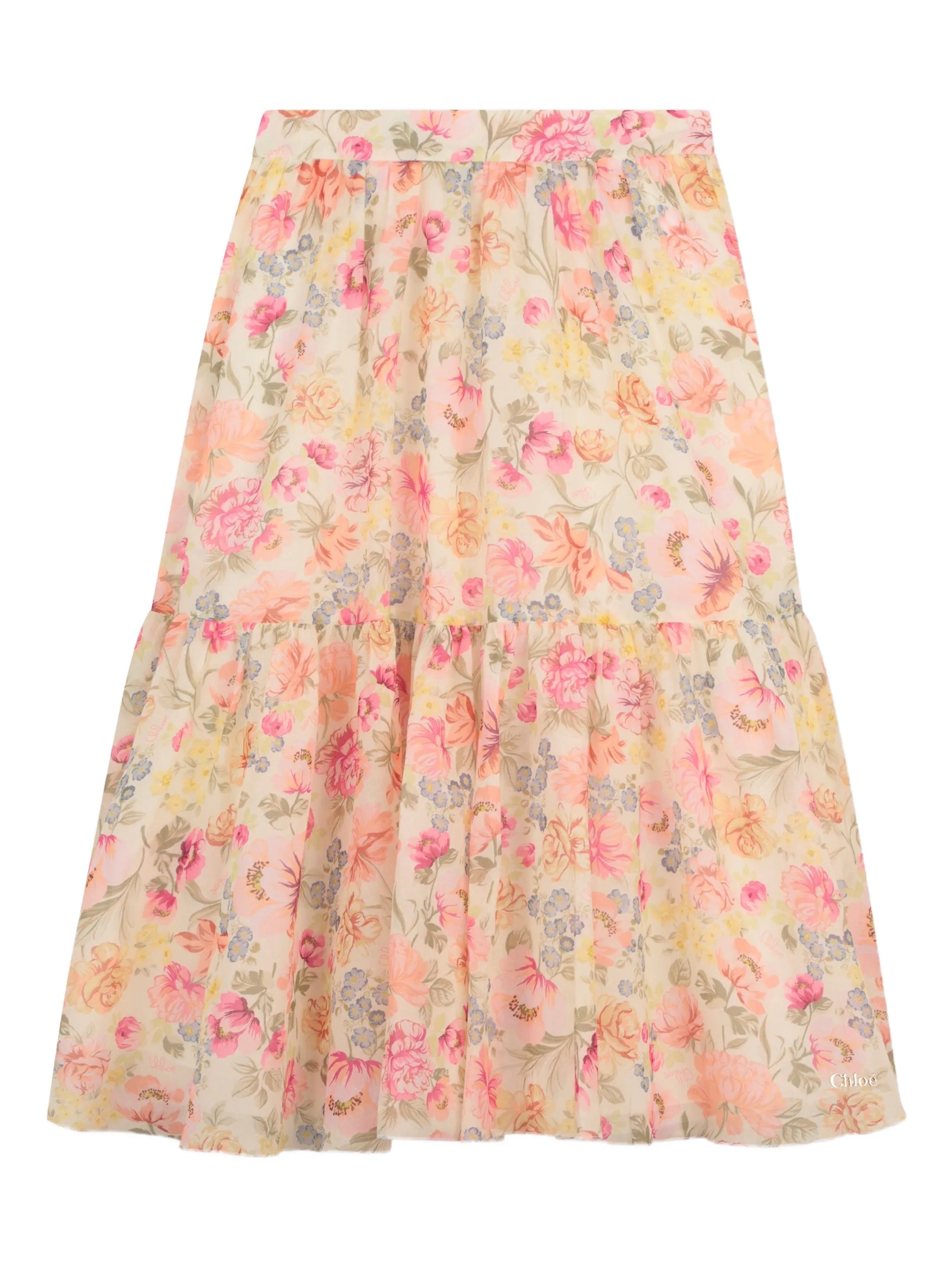 Chloé Mini Ruffled Skirt with Ethnic Waist - All-over Print