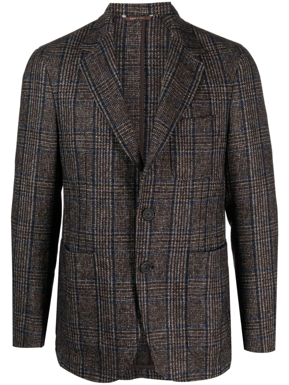 Plaid-check single-breasted blazer - Brown