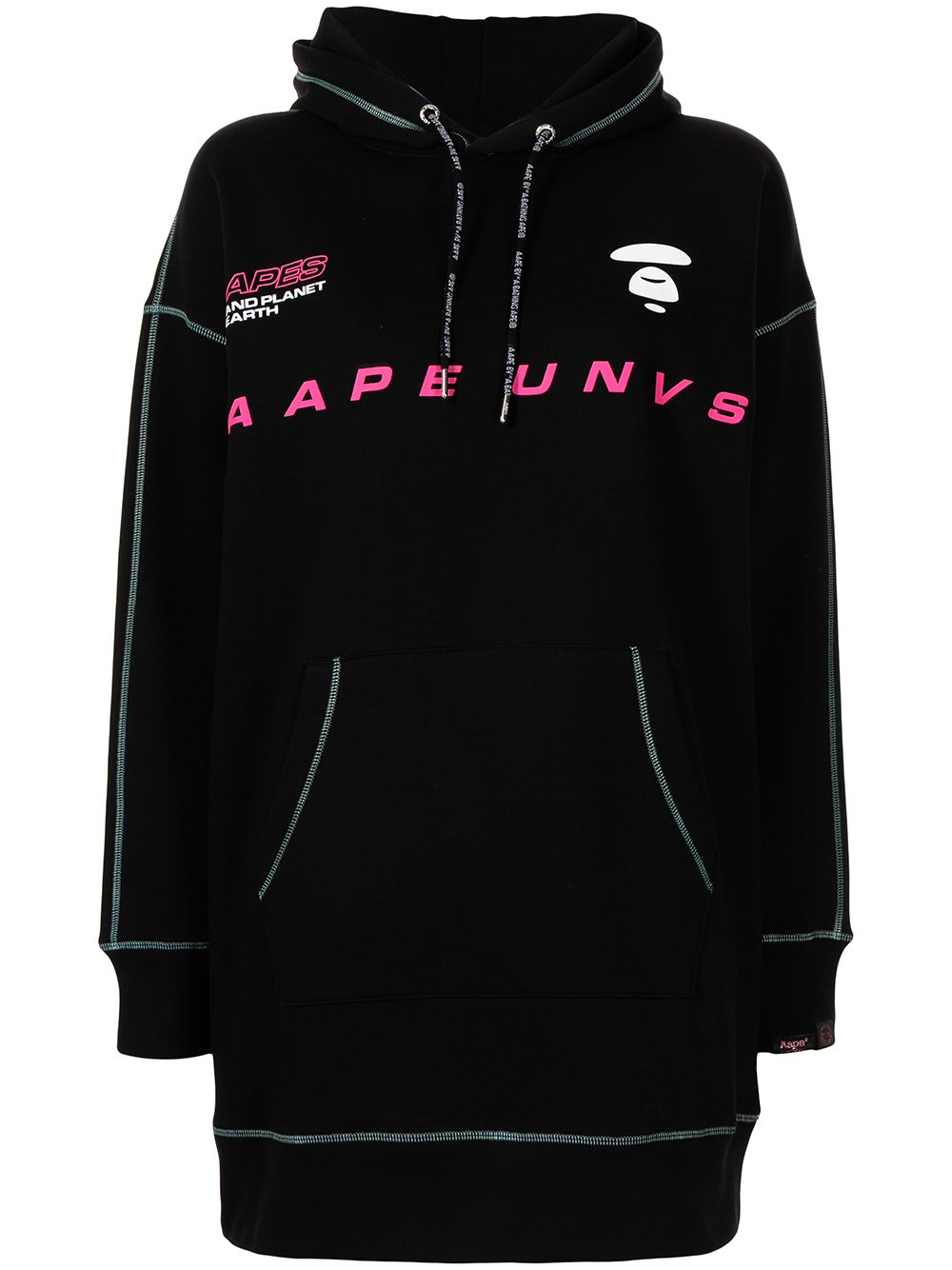 Logo print hooded dress - Black