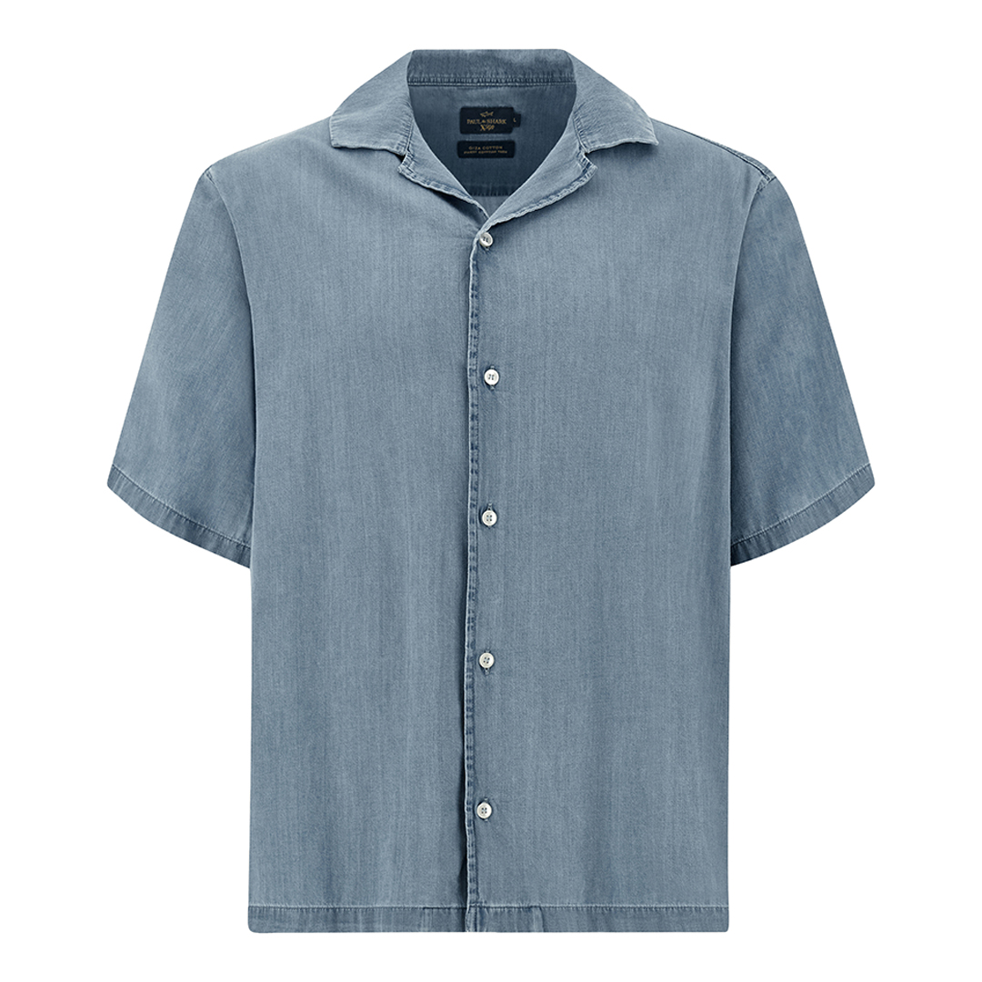 X‑Soft shirt in Giza cotton denim, Man, Light Blue Jeans