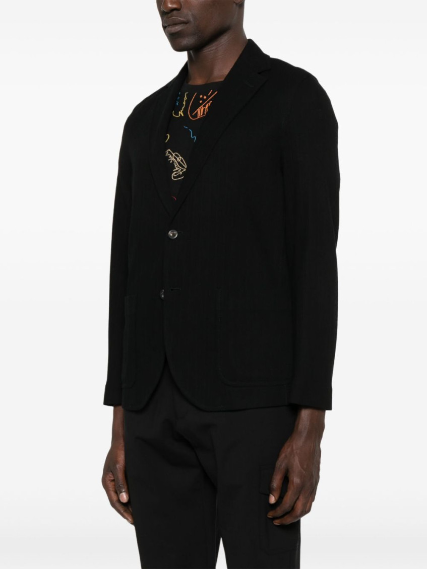 Black Cotton Single-breasted Blazer