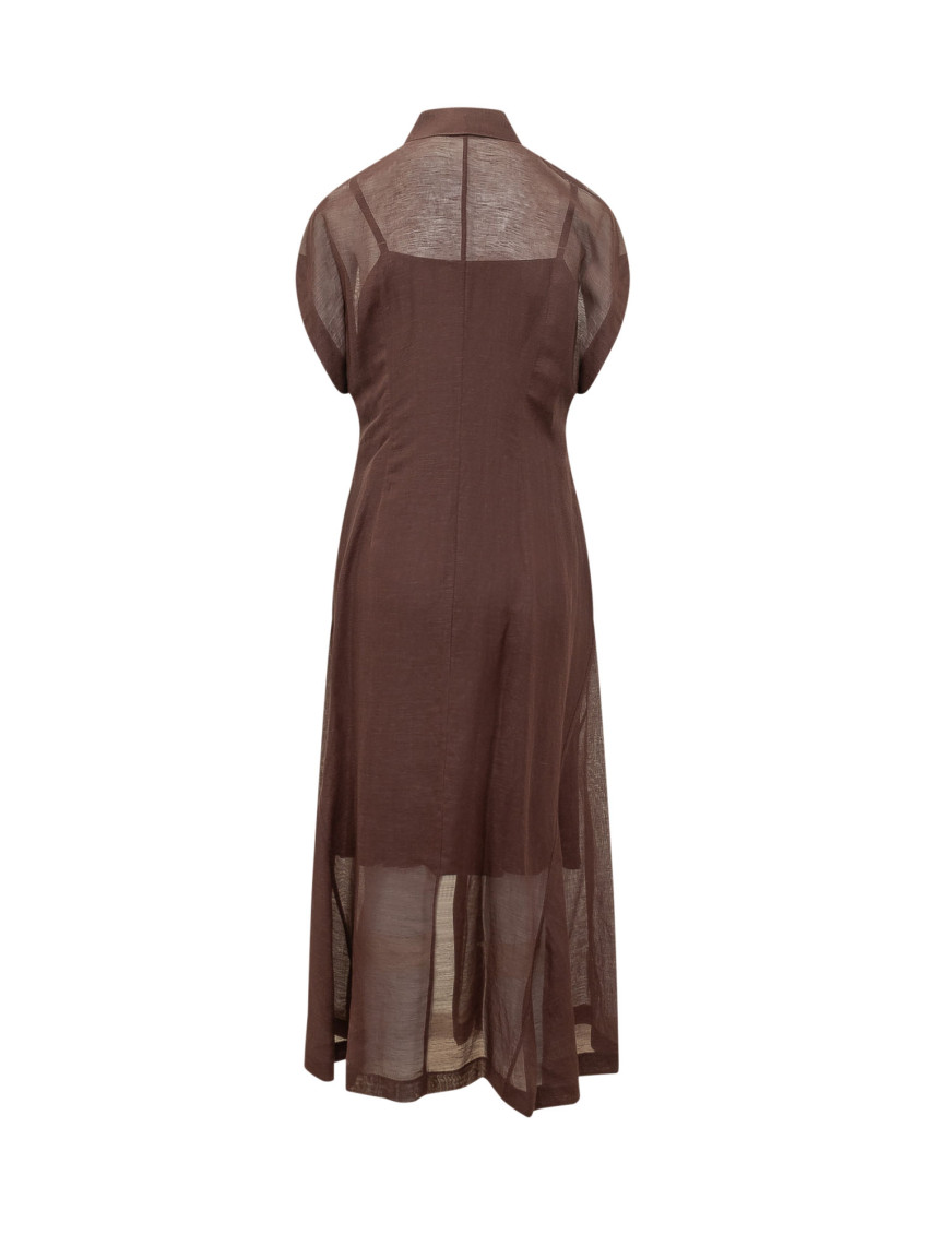 Brown Shirt Collar Maxi Dress