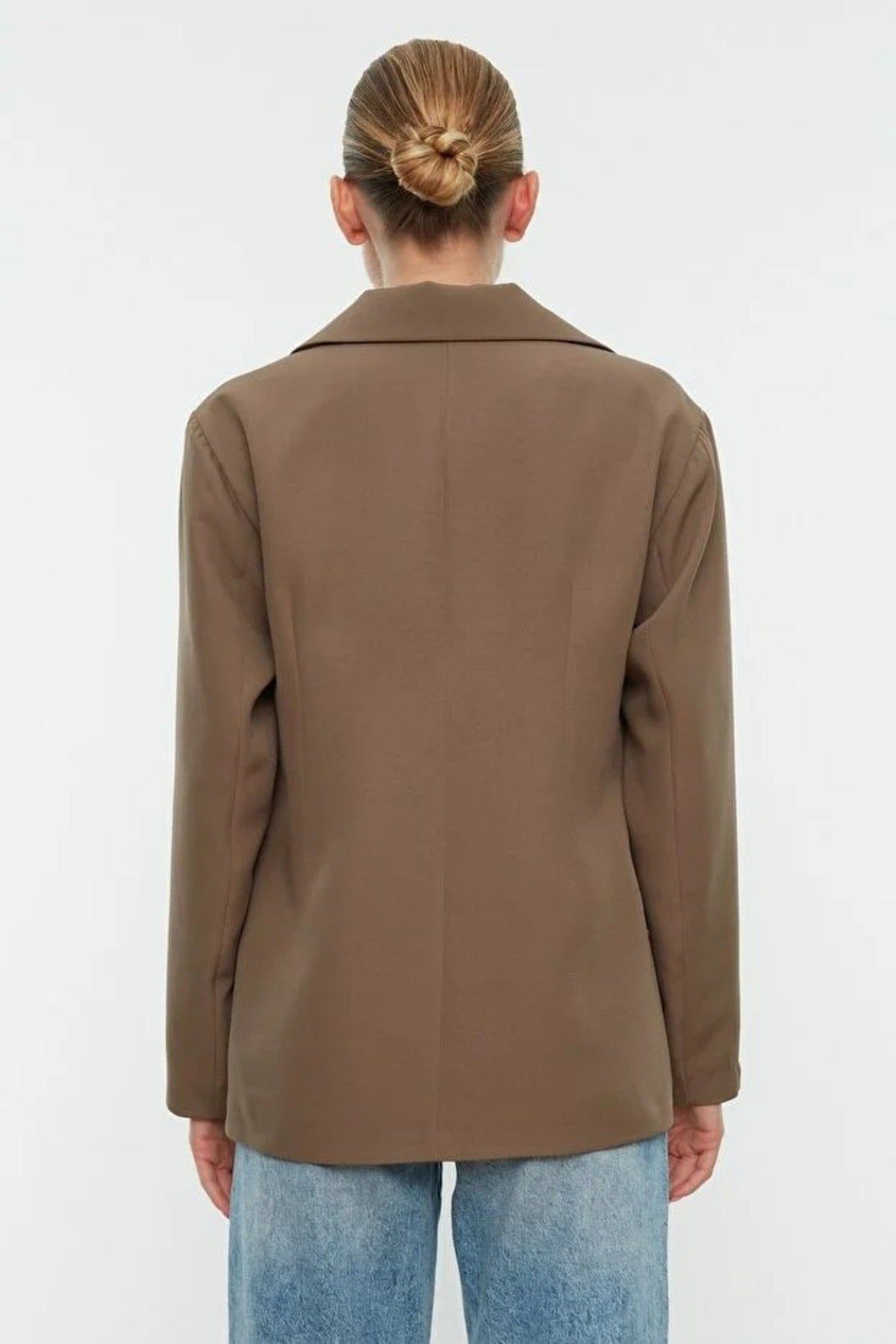 WOVCOR Women's Oversized Tailored Lined Woven Blazer Jacket in Taupe