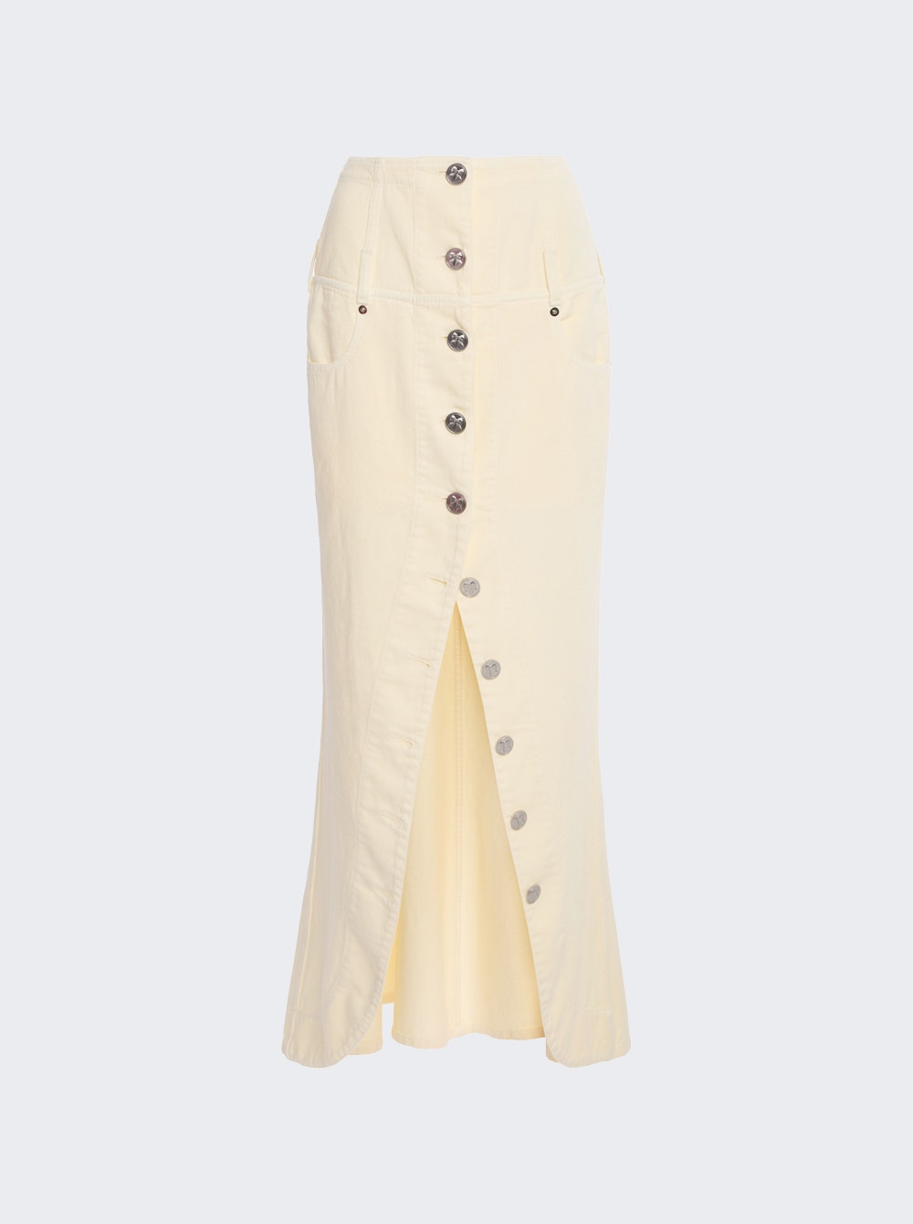 Button Front Denim Skirt Buttercream