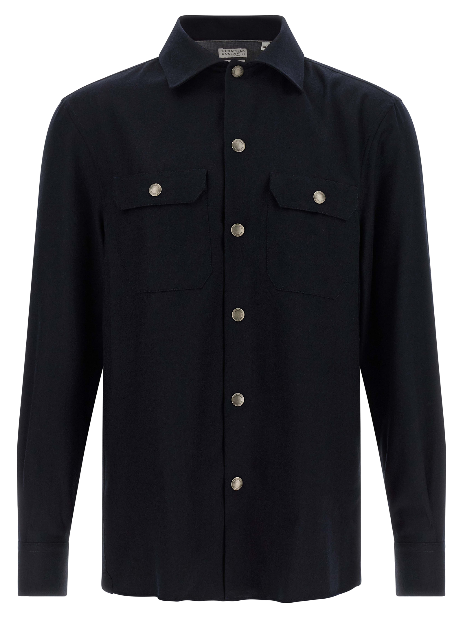 Virgin Wool Flannel Overshirt — Navy