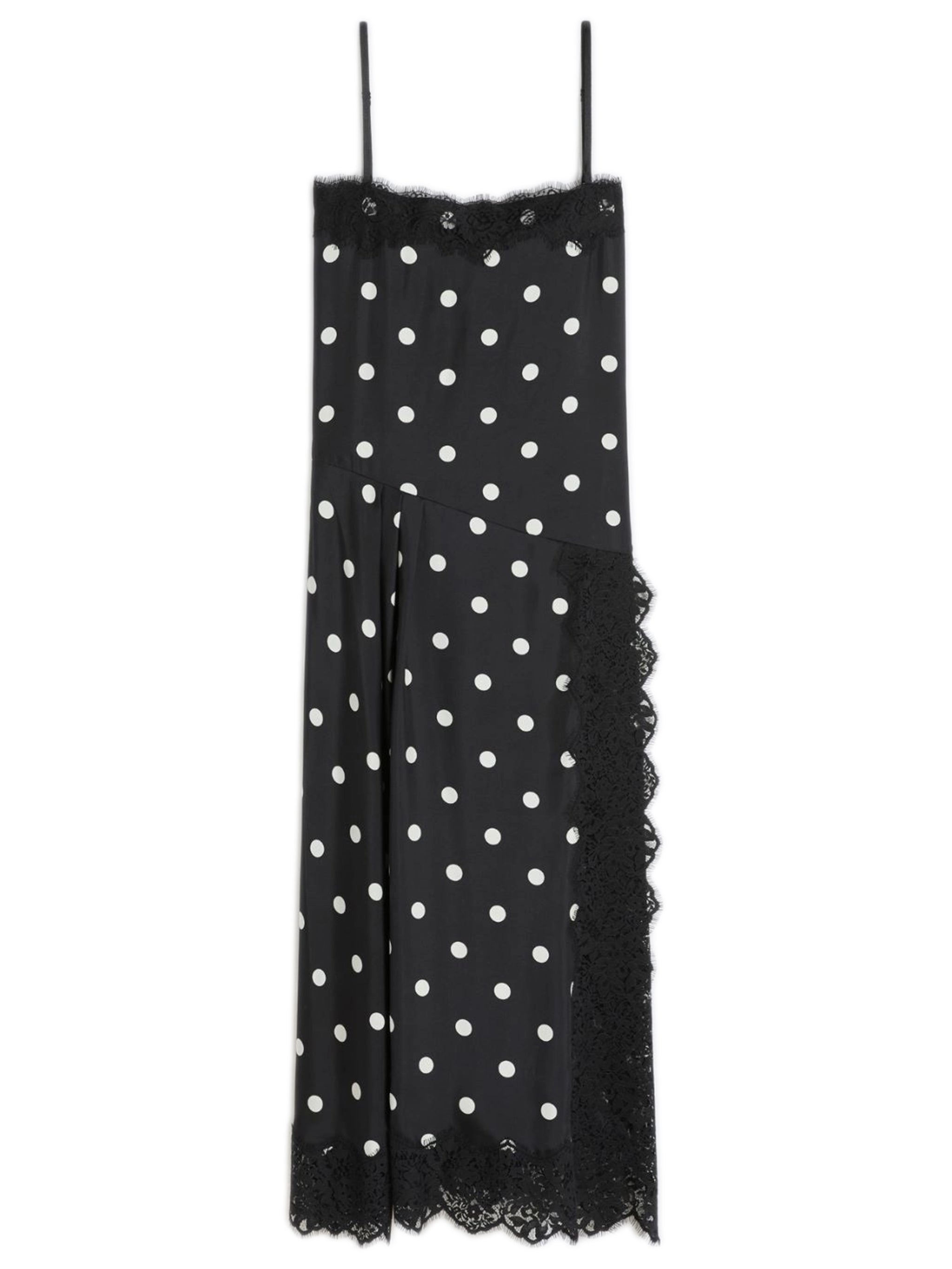 Sporty Polka Dot Silk Twill Mini Dress with Lace Details