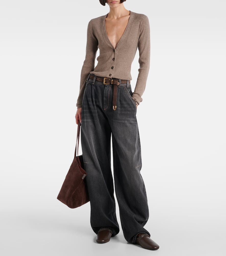 Ribbed-knit lamé cardigan