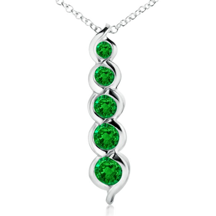 Angara 0.48 Carat Five Stone Round Emerald Journey Pendant in 18K White Gold