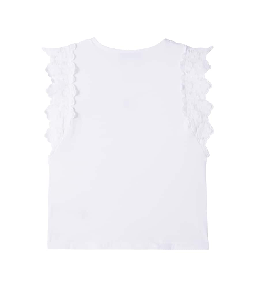 Lace-trimmed cotton-blend T-shirt