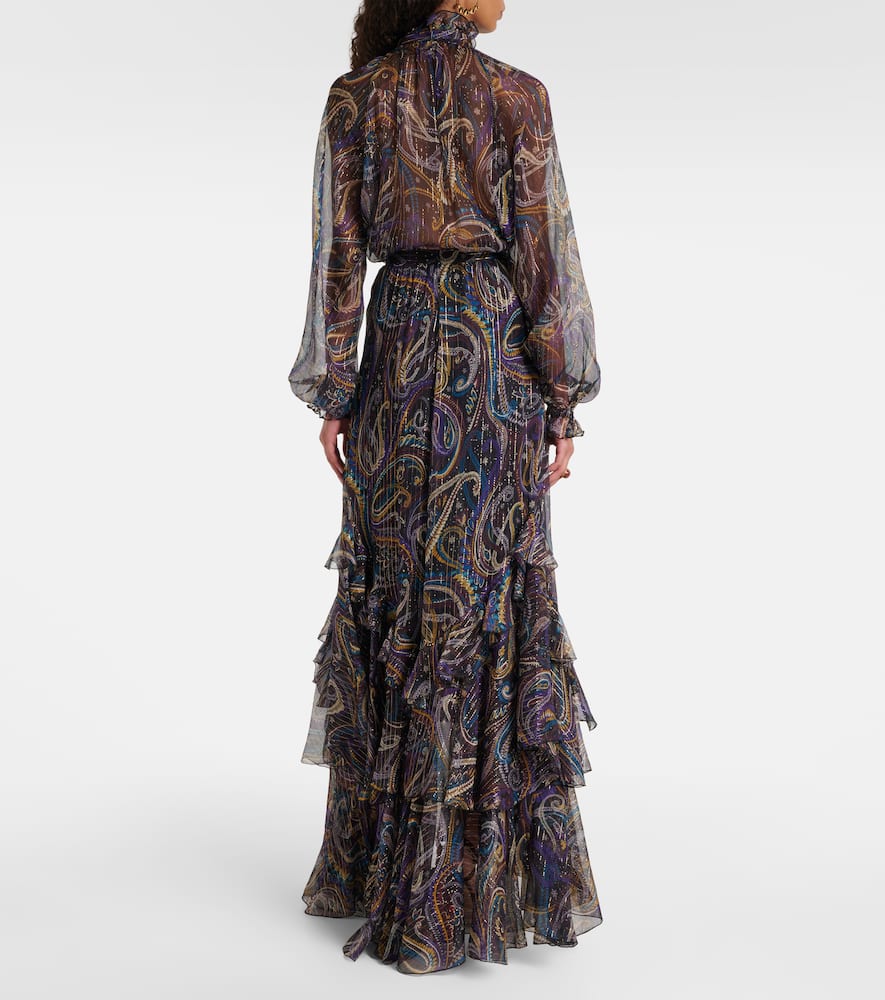 Paisley plissé silk-blend maxi skirt