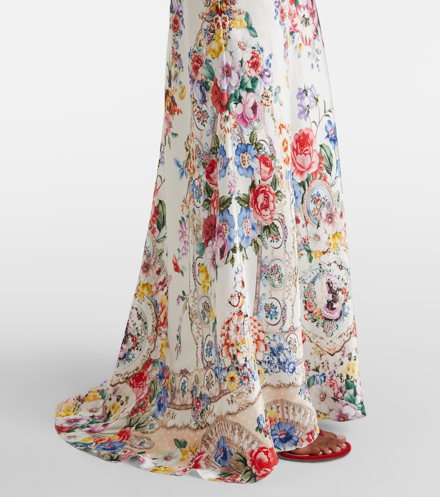 Embellished floral silk slip dress