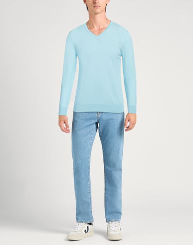 Man Sweater Sky blue Size 42 Cotton