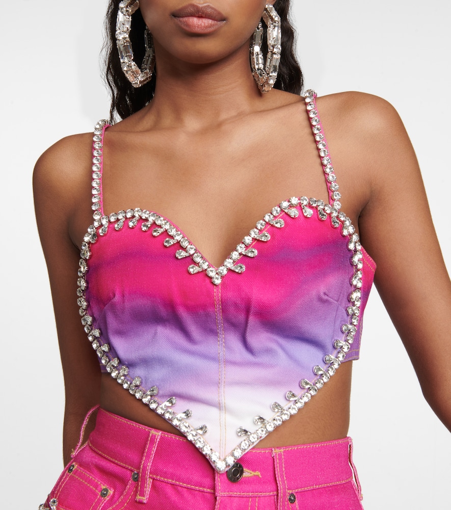 Area Cropped embellished ombré denim top