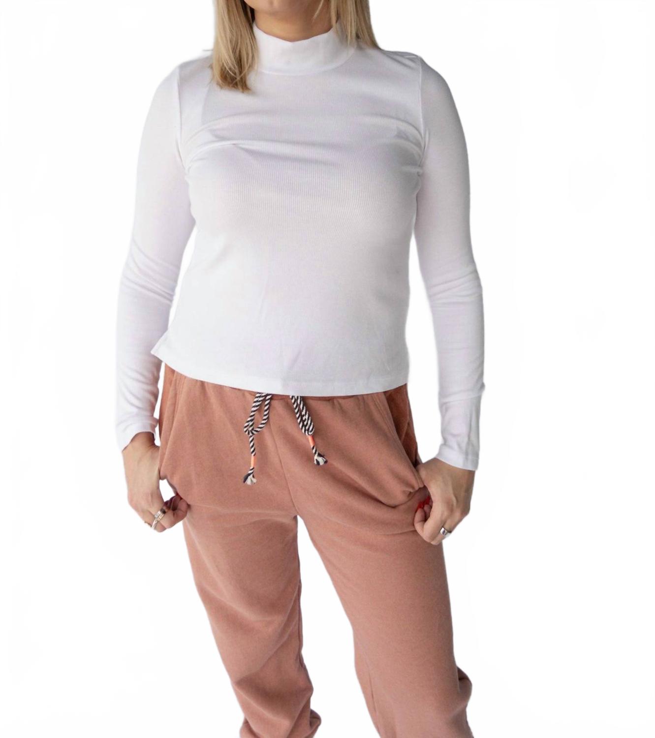 Long Sleeve Mock Neck Top In White