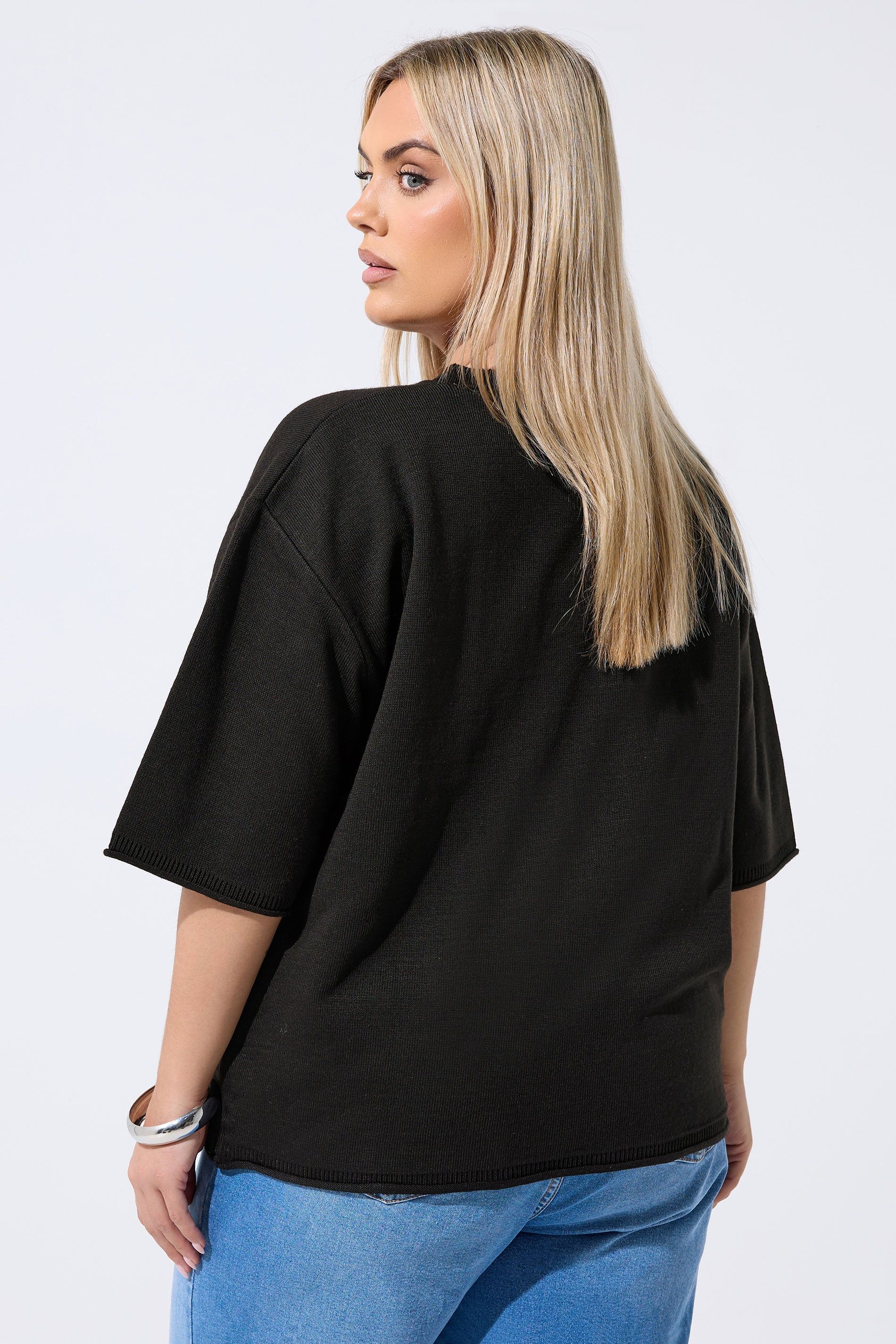 Yours Floral Knitted Boxy Top In Black