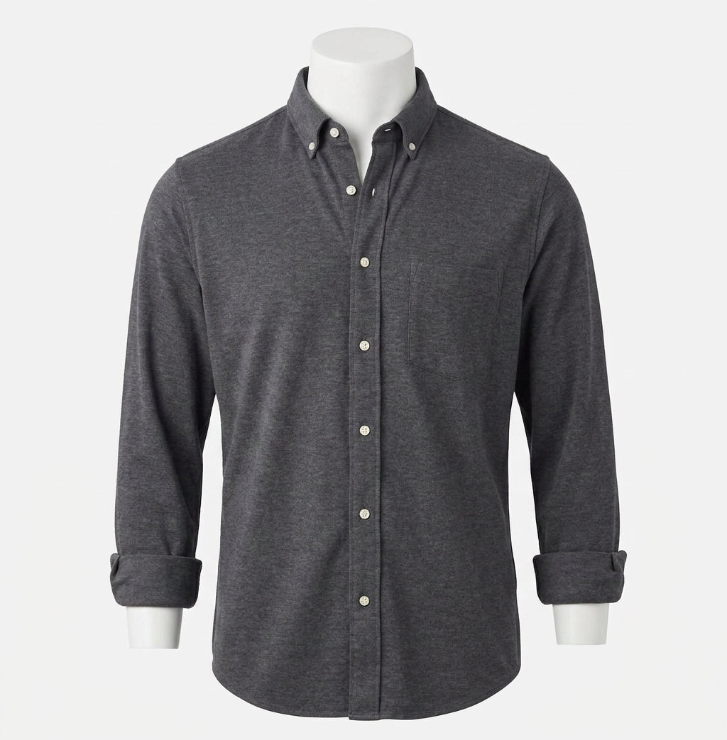 Coastline Knit Shirt In Charcoal Heather Twill
