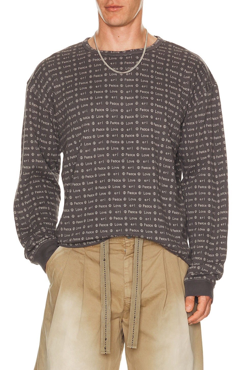 ERL Unisex Jacquard Long Sleeve Tee Knit in Brown - Brown. L also in M, XL/1X