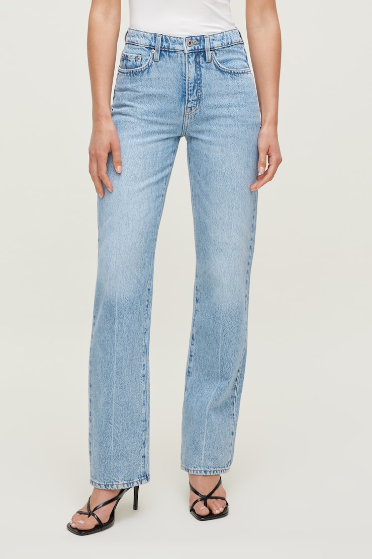 Cara Rigid High Rise Straight Leg Jeans - Blue - Women Clothing